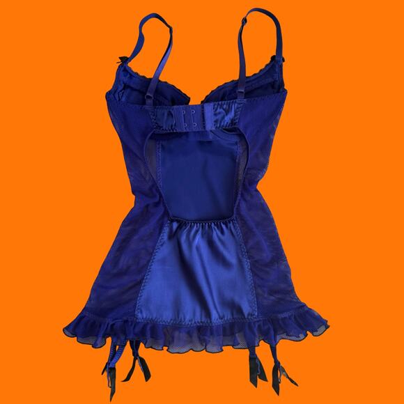 00's vintage satin fishnet y2k babydoll bustier SMALL frederick's *runs small* - Picture 2 of 7